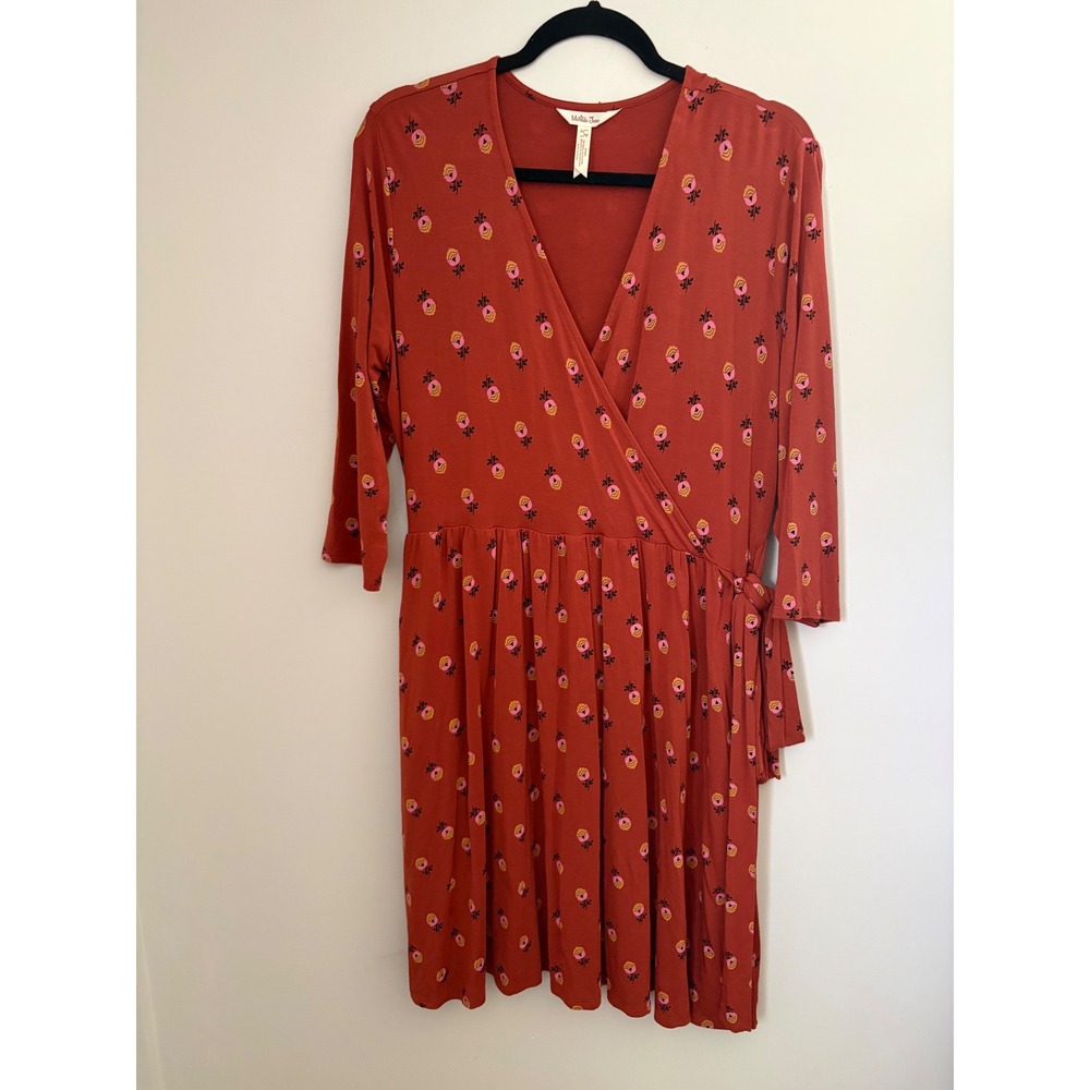 Matilda Jane Wonderment Isn't It Lovely Faux Wrap Dress Rust Orange Floral Sz L